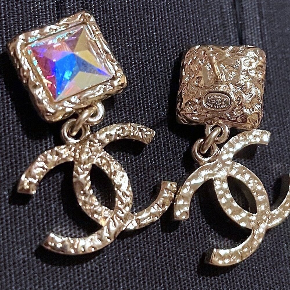 Chanel Iridescent Crystal Logo Earrings - Picture 3 of 11